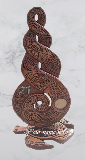 21st Maori Triple Twist with Samoan designs on a stand 