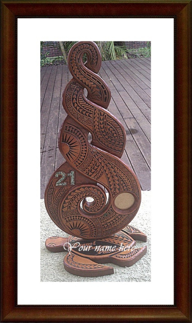 21st Maori Triple Twist with Samoan designs on a stand 