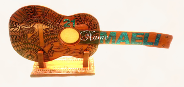 21st Samoan key Design guitar with name in paua 